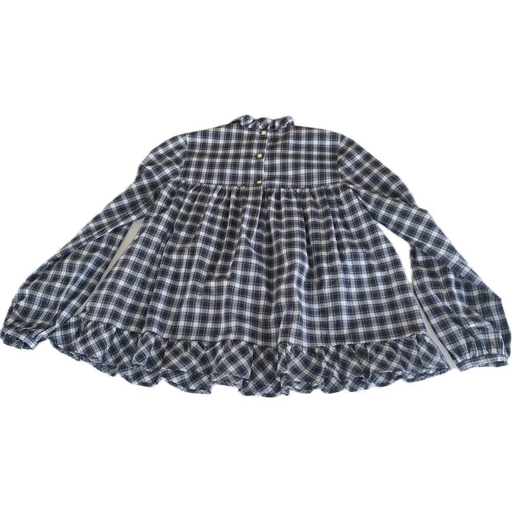 Polo Ralph Lauren Girls Ruffled Babydoll Plaid Long Sleeve Peasant Blouse 16 - Picture 2 of 11